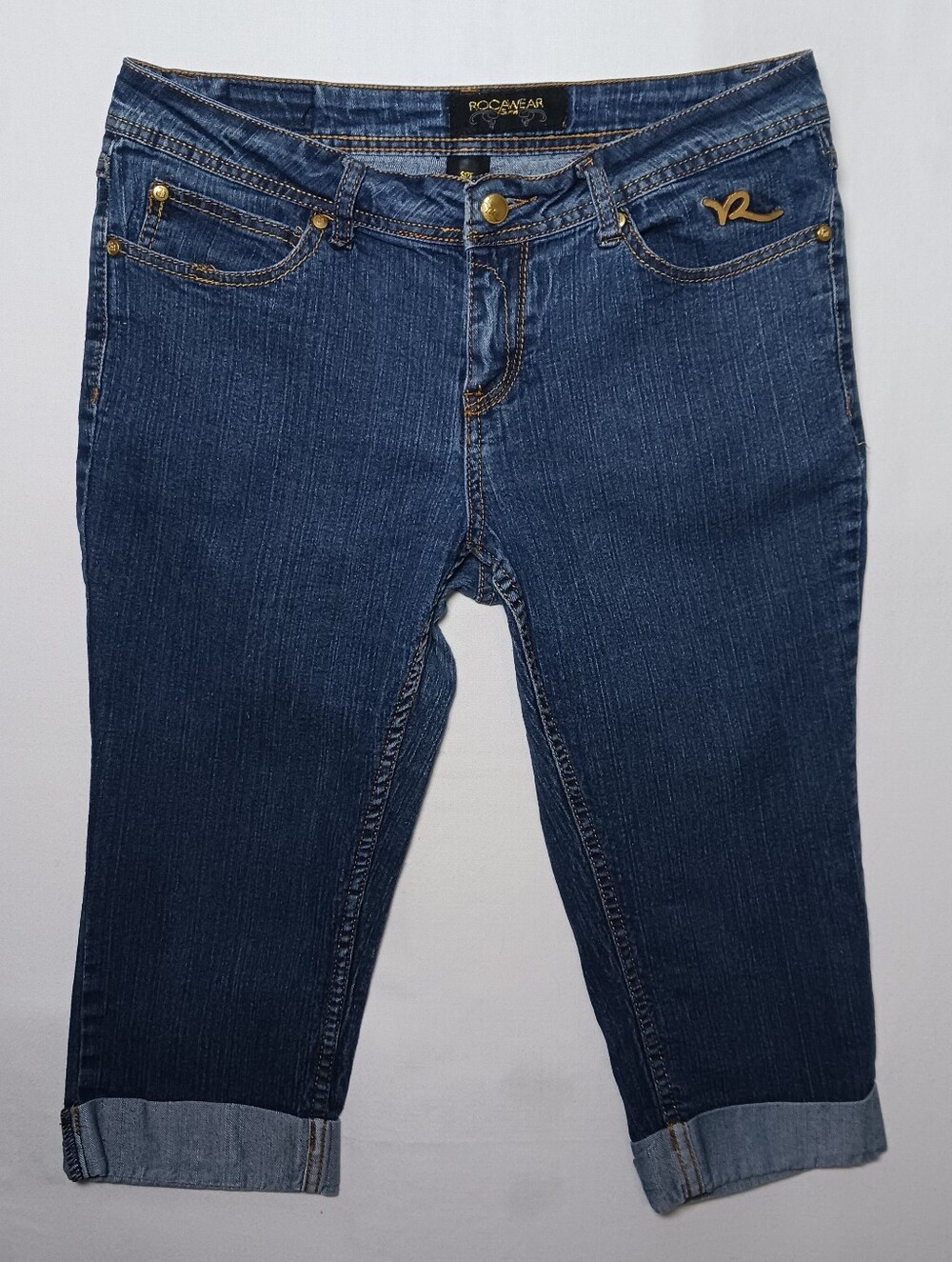Vintage Rocawear Womens Slim Capri Jeans Size 11 Medium Blue Stretch Denim 33X18